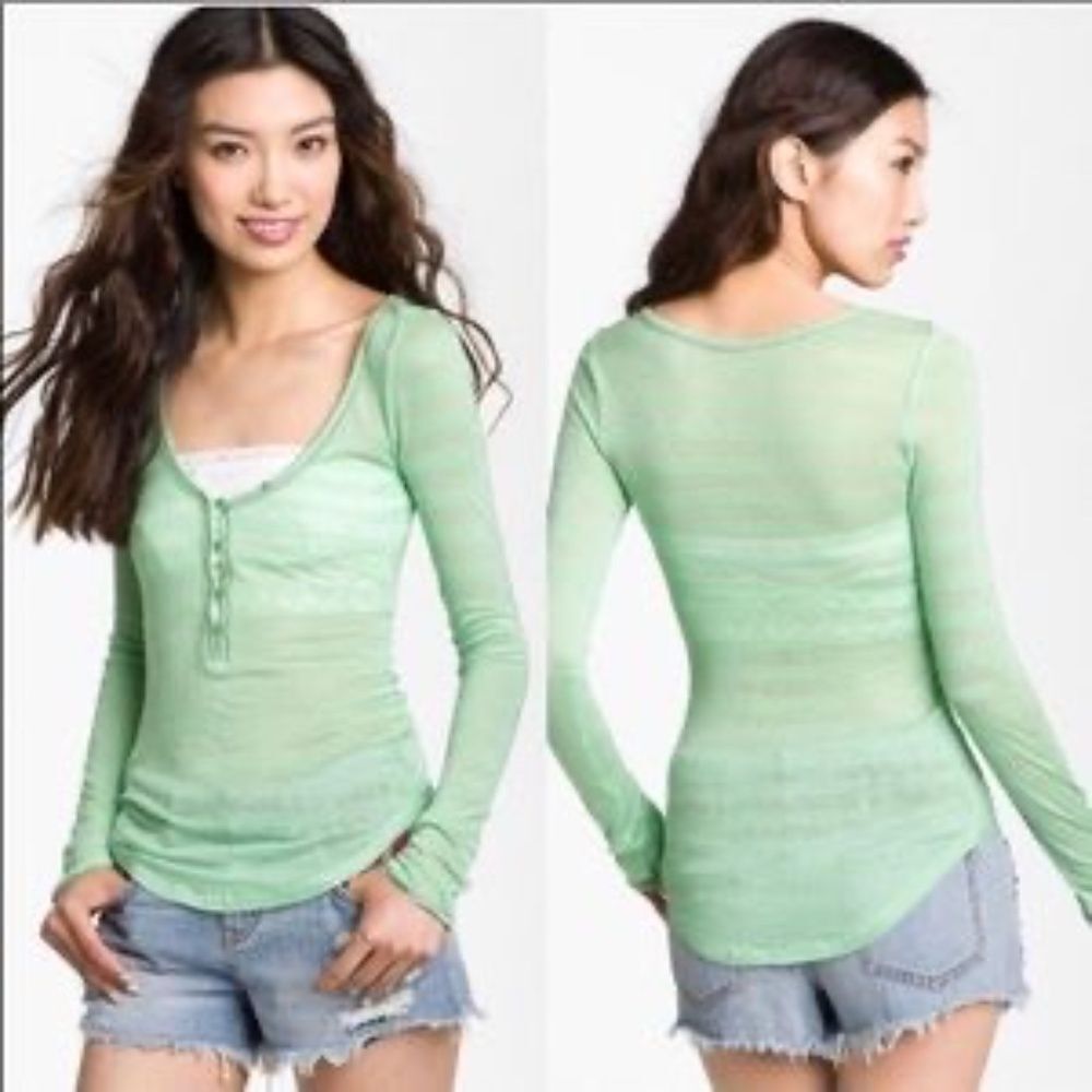 Intimately Free People Nwot Mint Green Henley Sz S